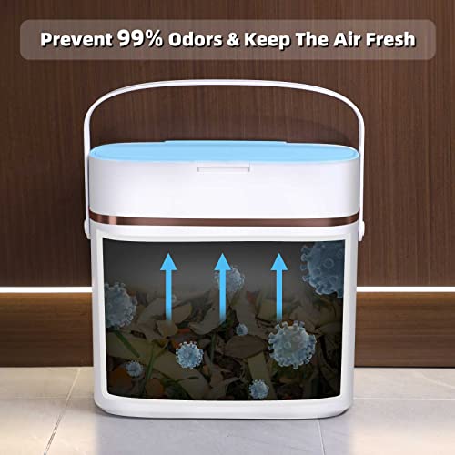 JUDRDO Small Bathroom Trash Can with Lid, Plastic Trash Can with Handle, 3.6 Gallon Bedroom Trash Can with Lid, Narrow Food Trash Can for Indoor, Bedroom, Office, RV, White