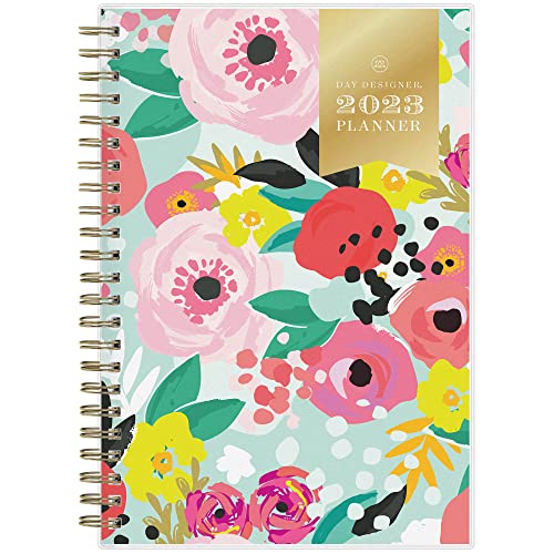 Day Designer for Blue Sky 2023 Weekly and Monthly Planner, 5" x 8", Frosted Cover, Wirebound, Secret Garden Mint (140103-23)