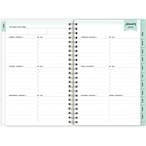 Day Designer for Blue Sky 2023 Weekly and Monthly Planner, 5" x 8", Frosted Cover, Wirebound, Secret Garden Mint (140103-23)