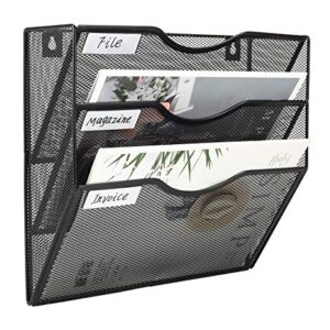 EasyPAG Office File Organizer 3 Pocket Vertical Wall Hanging File Folders Holder Mail Paper Holder Rack ,Black