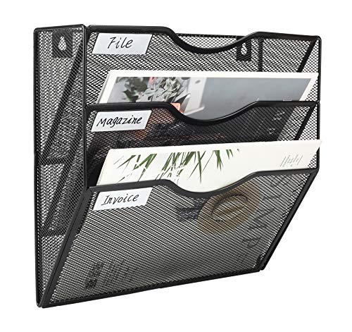 EasyPAG Office File Organizer 3 Pocket Vertical Wall Hanging File Folders Holder Mail Paper Holder Rack ,Black