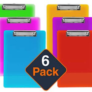 Plastic Clipboards (Set of 6) Multi Pack Clipboard (Colored Assorted) Strong 12.5 x 9 Inch | Holds 100 Sheets! Acrylic Clipboards with Low Profile Clip | Cute Clip Boards Board Clips