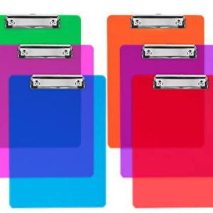 Plastic Clipboards (Set of 6) Multi Pack Clipboard (Colored Assorted) Strong 12.5 x 9 Inch | Holds 100 Sheets! Acrylic Clipboards with Low Profile Clip | Cute Clip Boards Board Clips