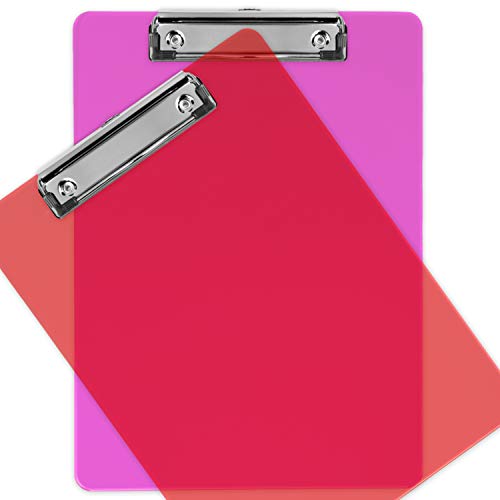 Plastic Clipboards (Set of 6) Multi Pack Clipboard (Colored Assorted) Strong 12.5 x 9 Inch | Holds 100 Sheets! Acrylic Clipboards with Low Profile Clip | Cute Clip Boards Board Clips