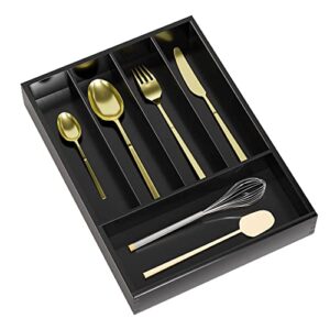 silverware drawer organizer cutlery tray – bamboo black small kitchen gadgets holder&flatware storage 14″d * 10-1/4″w * 2″h