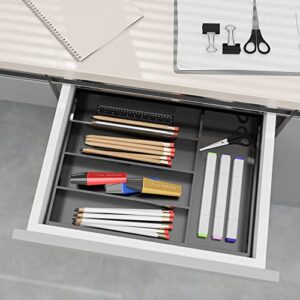 Silverware Drawer Organizer Cutlery Tray - Bamboo Black Small Kitchen Gadgets Holder&Flatware Storage 14"D * 10-1/4"W * 2"H