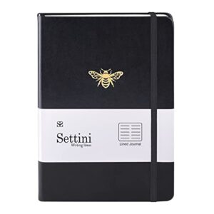 settini journals for writing – gift for women and men – hardcover notebook – cute journal – lined journal – writing journal -faux leather, elastic closure, bookmark, inner pocket. lay flat (black bee)