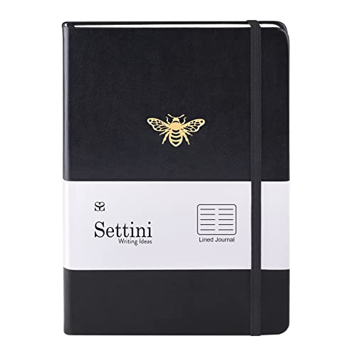 SETTINI Journals for Writing - Gift for Women and Men - Hardcover Notebook - Cute Journal - Lined Journal - Writing Journal -Faux Leather, Elastic Closure, Bookmark, Inner Pocket. Lay Flat (Black Bee)