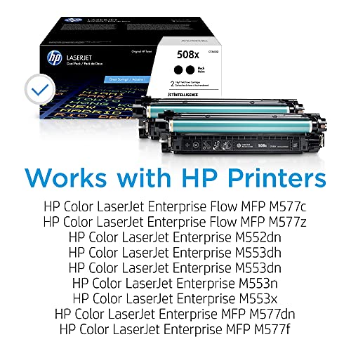 Original HP 508X Black High-yield Toner Cartridges (2-pack) | Works with HP Color LaserJet Enterprise M552, M553, HP Color LaserJet Enterprise MFP M577 Series | CF360XD