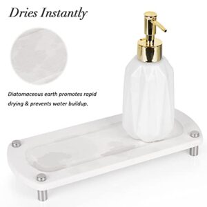 Ozzptuu Sink Caddy Instant Dry Kitchen Sink Organizer Sponge Holder for Kitchen Sink Diatomaceous Pedestal Stand Riser with Stainless Steel Feet Protection for Modern Home (White)