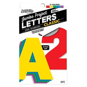 artskills jumbo 4″ sticky primary color poster letters and numbers, 190 pieces