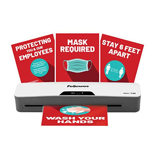 Fellowes Ayla 125 with Rapid 1 Minute Warm Up Paper Laminator Including Pouch Starter Kit (5752001)