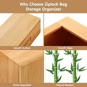 Lossey Ziplock Bag Organizer for Drawer, Food Storage Bags Organizer, Plastic Bag Organizer, Bamboo Reusable Baggies Dispenser Container for Gallon Quart Sandwich Snack Quart Slider Sizes