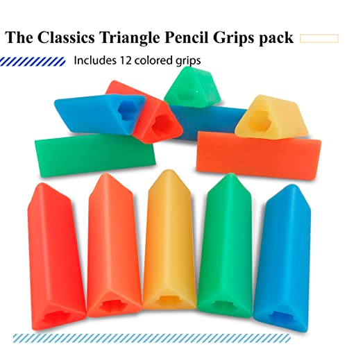 The Classics 12-Pack Triangle Pencil Grips, Assorted Bright Colors, 1.75-Inch Long (TPG-16212)