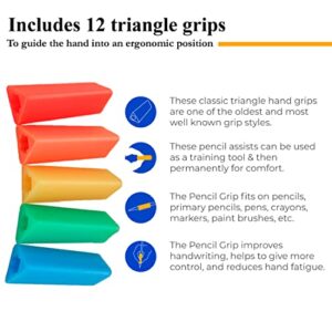 The Classics 12-Pack Triangle Pencil Grips, Assorted Bright Colors, 1.75-Inch Long (TPG-16212)