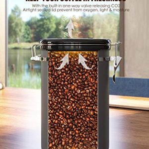 HAIOOU Airtight Coffee Canister, 22OZ Large Stainless Steel Coffee Bean Storage Container with Date Tracker, Measuring Scoop, CO2 Releasing Valves and Mini Tongs for Beans, Grounds and more - Gray