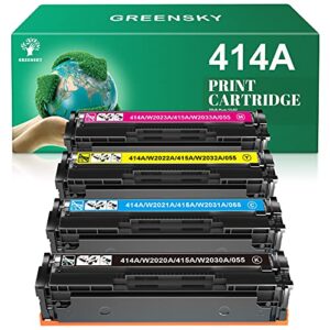 greensky compatible 414a toner cartridge 4 pack replacement for hp 414x w2020a w2021a w2022a w2023a for color laserjet pro mfp m479fdw m479fdn m454dw m454dn m479 printer ink(black cyan yellow magenta)