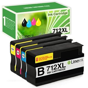 limeink compatible ink cartridges replacement for hp 712 ink cartridges 712xl ink for hp for designjet t650 t630 t230 t210 studio plotter printers magenta black cyan yellow (4 pack)