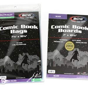 (100) Silver Age Resealable Clear Comic Book Bags & Backer Boards by BCW