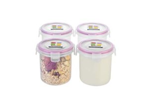 komax biokips overnight oats containers with lids set of 4 – round airtight food storage containers for oatmeal, cereal, milk & more – bpa-free meal prep container set w/locking lids (18.6 oz)
