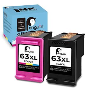 penguin remanufactured printer ink cartridge replacement for hp 63xl ,63 xl used for hp deskjet series:1110 1111 envy series:4510 4511 officejet series:3830 3831 3832 (1 black,1 color) combo pack