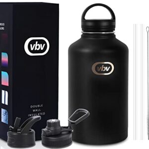 vbv Insulated Water Bottle - 64 Oz, 3 Lids (Straw Lid), Half Gallon Large Metal Stainless Steel Water Jug, Big Double Wall Vacuum Flask, Leakproof Keep Cold & Hot for Sports and Travel