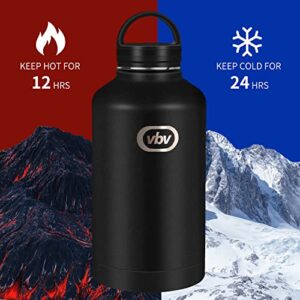 vbv Insulated Water Bottle - 64 Oz, 3 Lids (Straw Lid), Half Gallon Large Metal Stainless Steel Water Jug, Big Double Wall Vacuum Flask, Leakproof Keep Cold & Hot for Sports and Travel