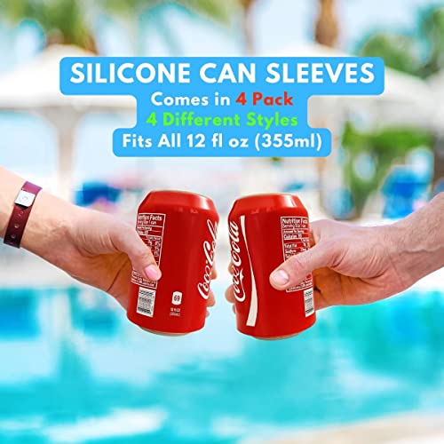 (4 Pack) Can Covers that Look Like Soda, Silicone Sleeves for Cans, Can Wraps, Fits All 12FL OZ 355ml