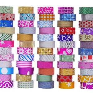 MPOPUUL Glitter Washi Tape Set 60 Rolls, Washi Masking Decorative Tapes for Journaling DIY Decor Planners Scrapbooking Adhesive School/Party Supplies