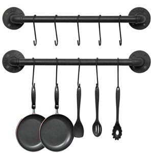 oropy wall mounted pot pan rack 21” set of 2, industrial utensils wall hanger iron pipe kitchen hanging rail with 10 s hooks