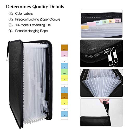 Fireproof File Folder Fireproof Fire and Water Resistant Money Document Bag with A4 Size 13 Pockets Zipper Closure Non-Itchy Silicone Coated Portable Filing Organizer Pouch(14.3" x 9.8")