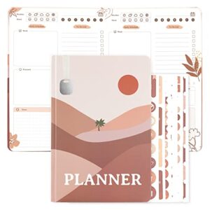 JueNi Daily To Do List Planner Notebook with Stickers (8”x 6”) - 2023 6 Months Undated Task Checklist Academic Planner Journal with Stickers for Time Management- Office Supplies to Organize Appointments & Schedules, Plan Agendas, And Boost Productivity- P