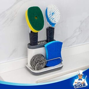 MR.SIGA Sink Caddy, Kitchen Sink Organizer Sponge Brush Holder with Drip Tray, White & Gray