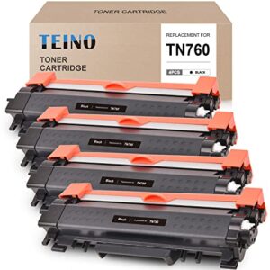 teino remanufactured toner cartridge replacement for brother tn760 tn 760 tn730 to use with brother dcp-l2550dw mfc-l2710dw mfc-l2750dw hl-l2370dw hl-l2395dw hl-l2350dw (black, 4 pack)