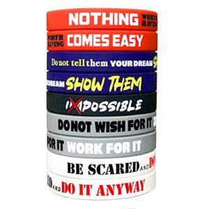 ruanjai -upgraded- 12-pack motivational wristbands for men, women & teens, 12×8” silicone rubber bracelets with inspirational quotes, unisex adult wristbands, 5 unique designs, 12 pack