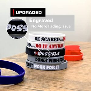 RUANJAI -Upgraded- 12-Pack Motivational Wristbands for Men, Women & Teens, 12x8” Silicone Rubber Bracelets with Inspirational Quotes, Unisex Adult Wristbands, 5 Unique Designs, 12 Pack