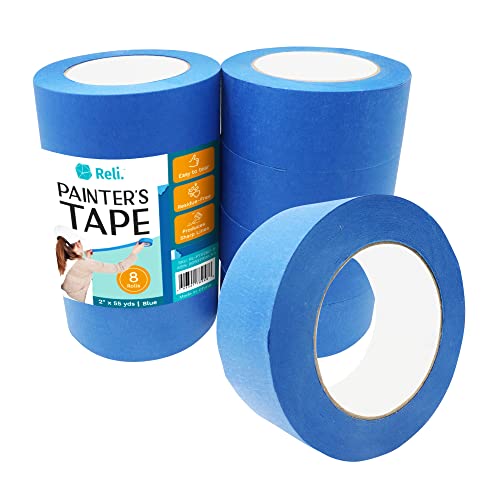 Reli. Painter's Tape, Blue | 8 Rolls | 2" x 55 Yards (440 Yards Total) | Blue Painters Tape 2 Inch Wide | Paint Tape for Walls, Glass, Wood Trim | Painting/Masking Tape | Blue