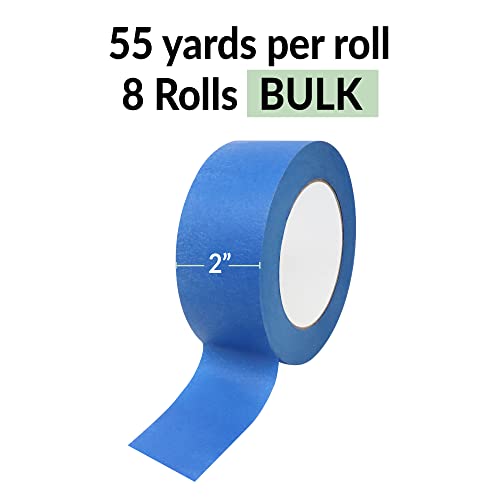 Reli. Painter's Tape, Blue | 8 Rolls | 2" x 55 Yards (440 Yards Total) | Blue Painters Tape 2 Inch Wide | Paint Tape for Walls, Glass, Wood Trim | Painting/Masking Tape | Blue