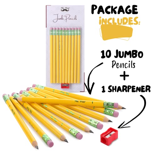 Mr. Pen- Jumbo Pencils, 10 Pencils and 1 Sharpener, Big Pencil, Fat Pencils, Jumbo Pencils for Preschoolers, Fat Pencils for Kindergarten, Thick Pencils, Big Pencils for Preschoolers, Large Pencil.