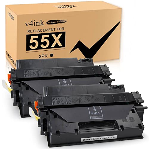 v4ink Compatible CE255X Toner Cartridge Replacement for HP 55X CE255X 55A CE255A Toner High Yield Ink for HP P3015 P3015d P3015dn P3015n P3015x M521dn M521dw M525c M525dn M525f Printer 2PK