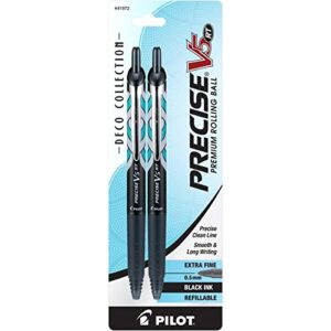 pilot precise v5 rt deco collection refillable & retractable liquid ink rolling ball pens, extra fine point (0.5mm) black ink, 2-pack (41972)