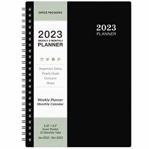 2023 planner – weekly and monthly planner 2023, 6.3” × 8.4”, planner 2023 from jan 2023 to dec 2023, inner pocket, premium paper, twin-wire binding, make your life productive
