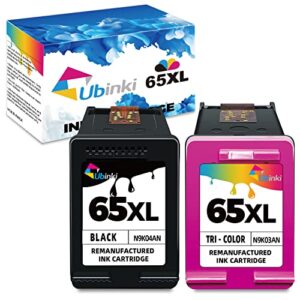 ubinki 65xl ink cartridge black color combo for hp ink 65 xl remanufactured hp65 for printers envy 5055 5000 5052 5014 5010 deskjet 3755 3700 3752 2600 2622 2652 2655 2624 2640 (black tricolor 2-pack)