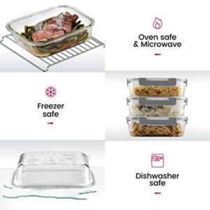 Superior Glass Round Meal Prep Containers -3pk (32oz) BPA-free Airtight Food Storage Containers with 100% Leak Proof Locking Lids, Freezer to Oven Safe Great on-the-go Portion Control Lunch Containers