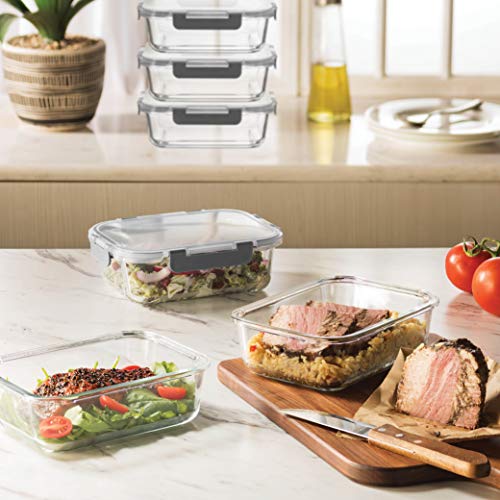 Superior Glass Round Meal Prep Containers -3pk (32oz) BPA-free Airtight Food Storage Containers with 100% Leak Proof Locking Lids, Freezer to Oven Safe Great on-the-go Portion Control Lunch Containers