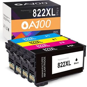 oa100 822xl remanufactured ink cartridge replacement for epson 822xl t822xl 822 xl for workforce pro wf-3820, wf-4833, wf-4830, wf-4834, wf-4820 (black, cyan, magenta, yellow) wf-3820 printer ink