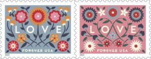 love 2022 forever first class postage stamps — valentine, wedding, celebration, anniversary, romance, party — 1 sheet, 20 stamps —