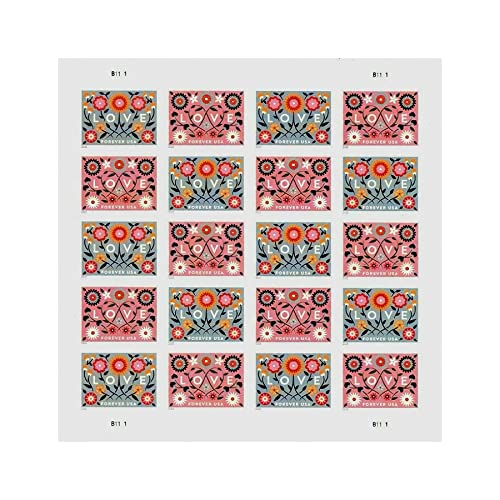 Love 2022 Forever First Class Postage Stamps -- Valentine, Wedding, Celebration, Anniversary, Romance, Party -- 1 Sheet, 20 Stamps --