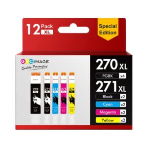 GPC Image Compatible PGI-270XL CLI-271XL Replacement for Canon Ink Cartridges 270 and 271 Combo Ink to use with PIXMA MG7720 TS9020 TS6020 MG6821 Tray(PGBK Black Cyan Magenta Yellow, 12 Pack)