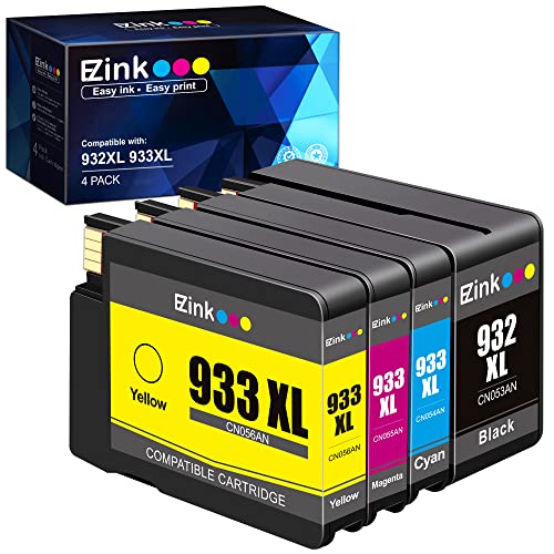 E-Z Ink (TM Compatible Ink Cartridge Replacement for HP 932XL 933XL 932 933 to use with Officejet 6100 6600 6700 7110 7510 7610 7612 Printer (1 Black, 1 Cyan, 1 Magenta,1 Yellow) 4 Pack